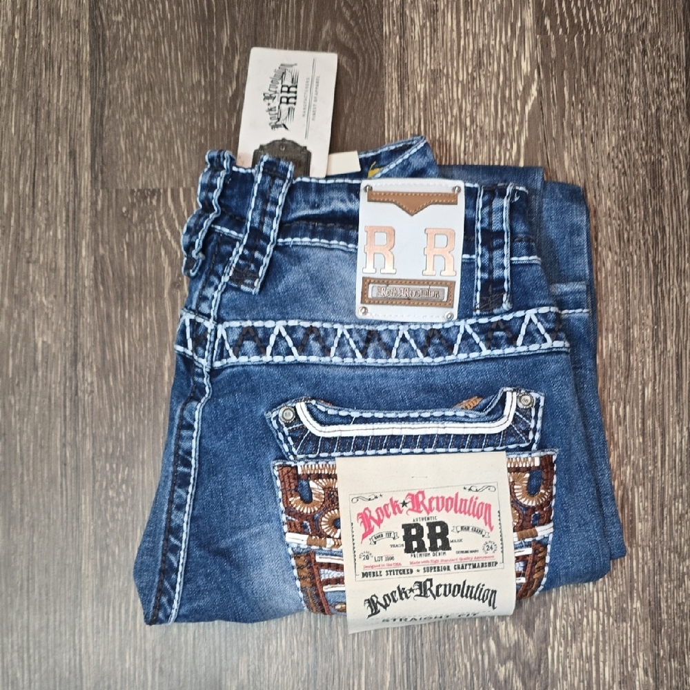 Rock ⭐️ Revolution Blue Embroidered Jeans 32W 30L